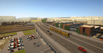 Das Bild zeigt eine Visualisierung der neu ausgebauten Nossener Brücke ab 2030.